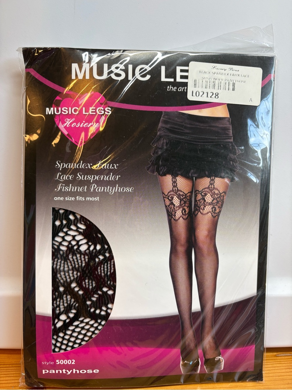 Music Legs Black Lace Suspender Fishnet Pantyhose Sz. One size fits most